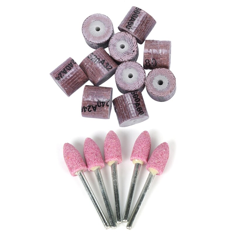 Gtbl 10 stuks 15mm schuurbandwielschijf 80/120/240/320/600 korrel roterende gereedschappen voor dremel & 10 stuks schuursteen voor dremel