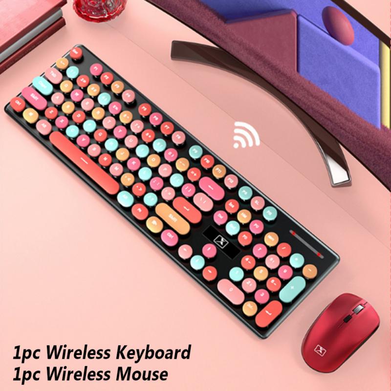 Wireless Keyboard and Mouse Combo, 2.4G Cute Round Mute Keyboard Mouse Set for Laptop, Computer,