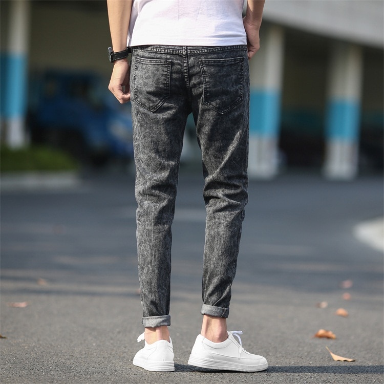 CHOLYL Men's Skinny Jeans Gray Denim Jeans Men Pencil Pants Slim Jeans Men Skinny Long Jeans
