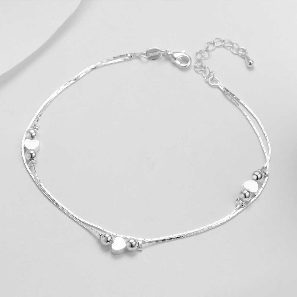 Heart Anklet 925 Sterling Silver Women Girl Lover Barefoot Anklet Foot Chain Jewelry