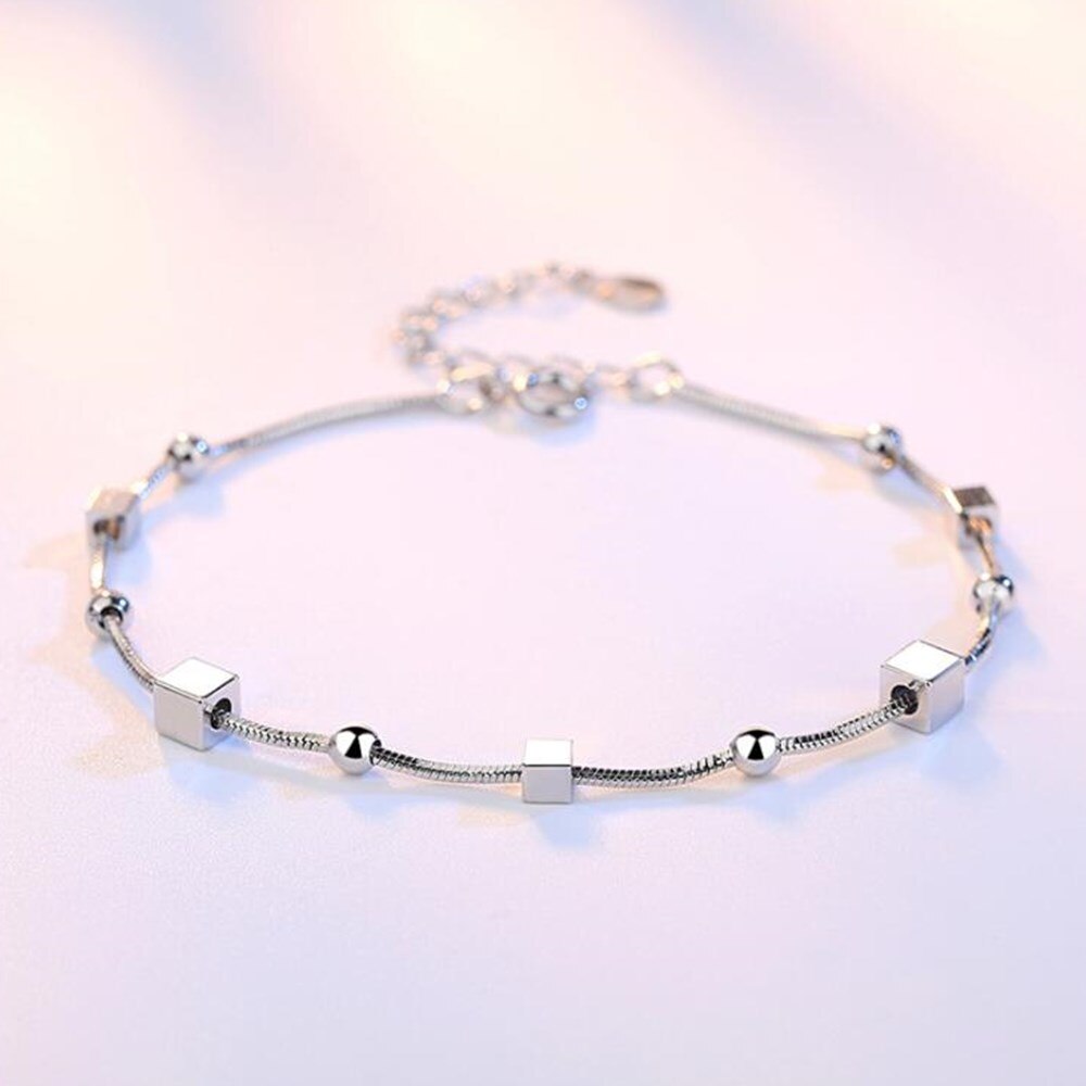 925 carimbo de prata esterlina jóias de alta qualidade moda mulher pulseira retro quadrado simples pulseira comprimento 20cm fecho: B