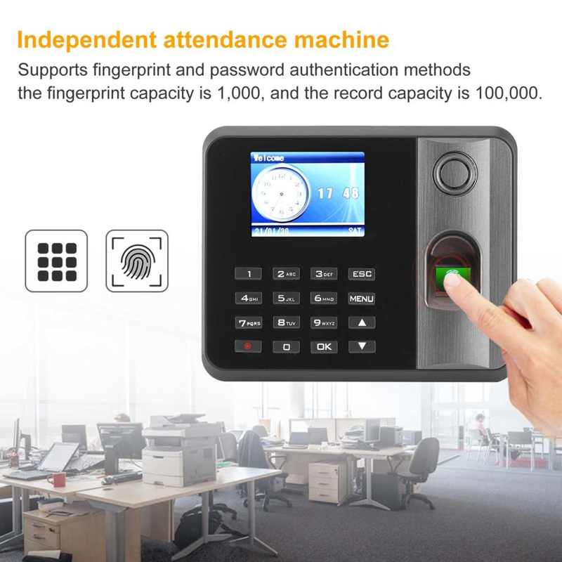 2.8in Color Screen Time Clock Fingerprint Password Independent Employee Checking‑In Attendance Machine 110‑270V
