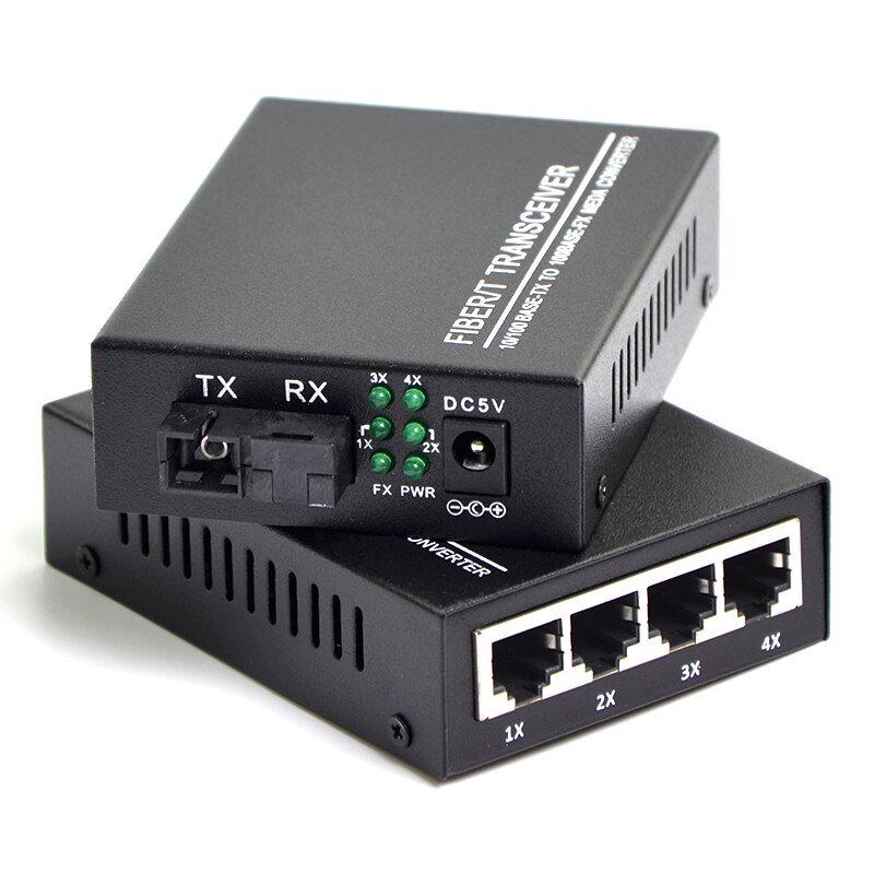 2 stks 1 Paar 10/100 M 4 RJ45 1 SC Singlemode Single Fiber Optische Media Converter 25 KM voor HD Camera