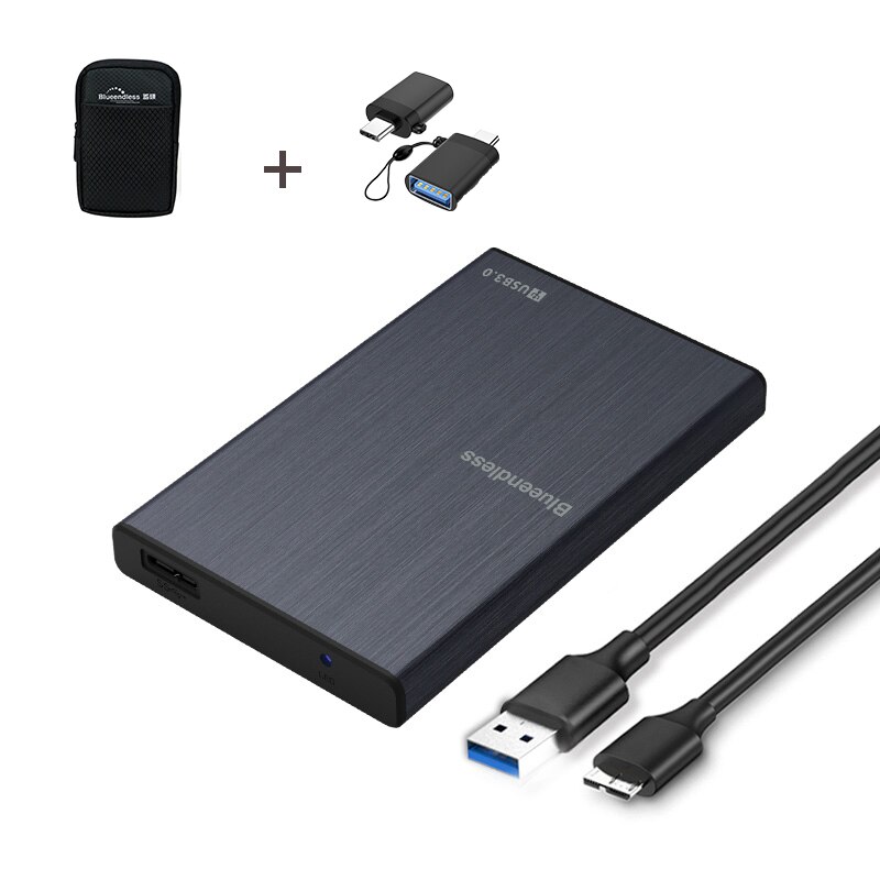 HDD Case 2.5” SATA HDD Enclosure USB 3.0 External HD 2Tb HDD Box Type C 3.0 Case Desktops Laptops External Hard Drive: U23T Grey CU01 bag
