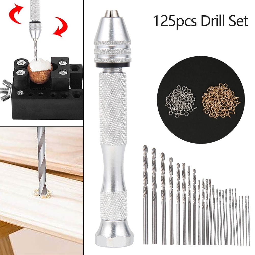 125 pçs mini broca de mão de alumínio micro com chuck keyless hss torção broca carpintaria perfuração ferramentas rotativas manual broca mão
