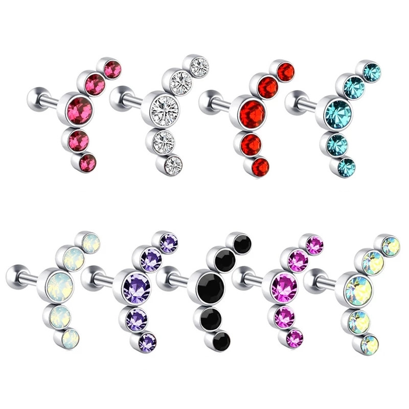 1 Uds. Pendiente de hélice para Piercing de cartílago de cristal, barra de acero inoxidable, pendientes para el trago, joyería Daith para mujer