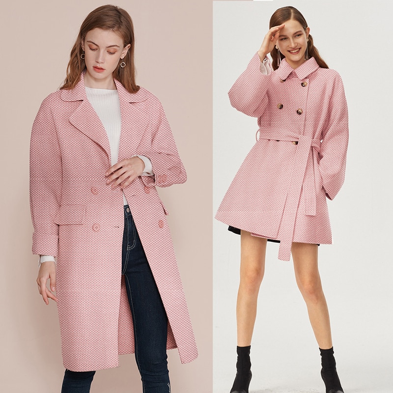 White Waxberry Pink Tweed Wollen Wool Fabrics Wool Garment Materials Winter Women Overcoat Jacket Sewing Cloth