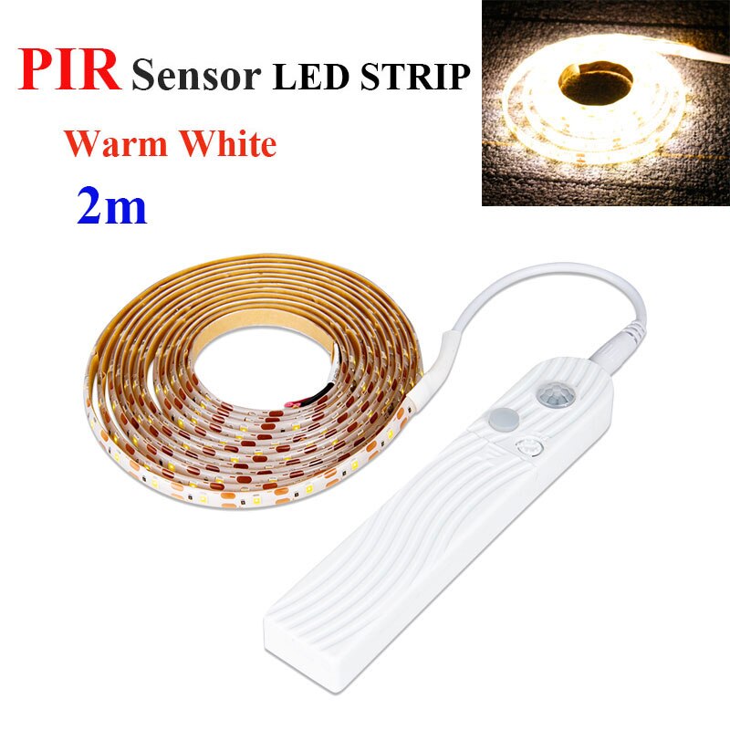 5V Batterie LED Werbung Licht Streifen 1m 2m 3m Drahtlose PIR Sensor Bewegung flexibel Diode Band LED Streifen für Werbung Lampe: 2m PIR warm Weiß