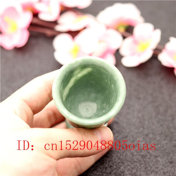 2Pcs Natural White Green Jade Wine Glass Chinese Style Cup Crafts Tea Healthy Energy Appliances