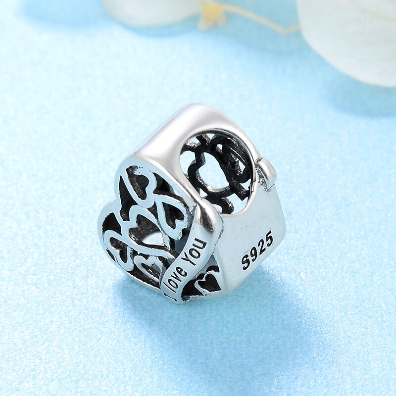 Nueva de Plata de Ley 925 con corazón hueco, cuentas finas I LOVE YOU aptas para abalorios europeos originales, fabricación de joyas
