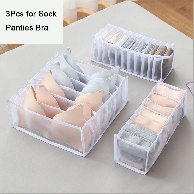Organizador de armarios para calcetines, caja de almacenamiento de ropa interior separada, organizador de sujetador, cajas de cajones para dormitorio, 6/7/11 rejillas: 3Pcs White