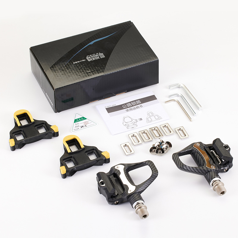Pedal de bloqueo automático para bicicleta RACEWORK, pedal de bloqueo con patrón de carbono para bicicleta de carretera, sistema SPD, accesorios para montar en pedal Peilin: Default Title