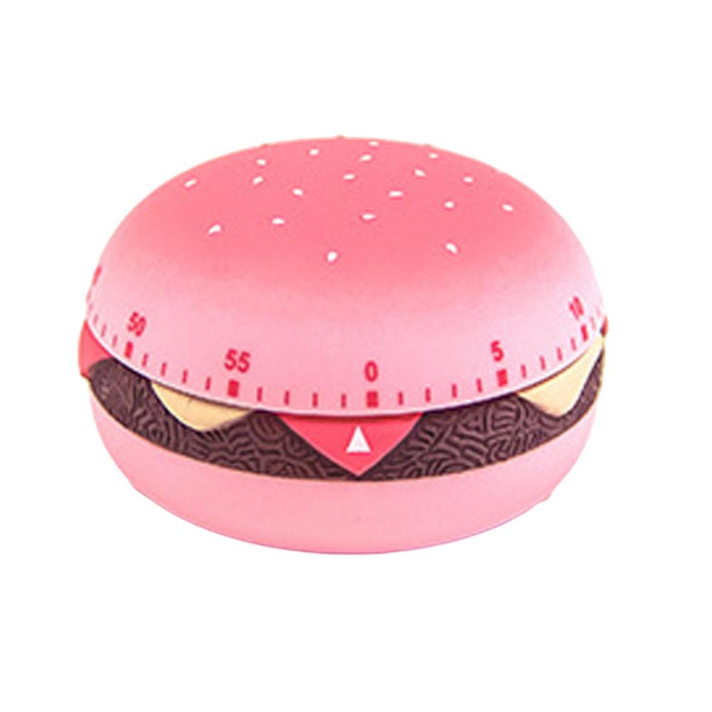 Kitchen Cooking Timer Burger Shape 60 Minutes Mechanical Timer Management Timer Alarm Clock Cooking Baking Tool: Pink