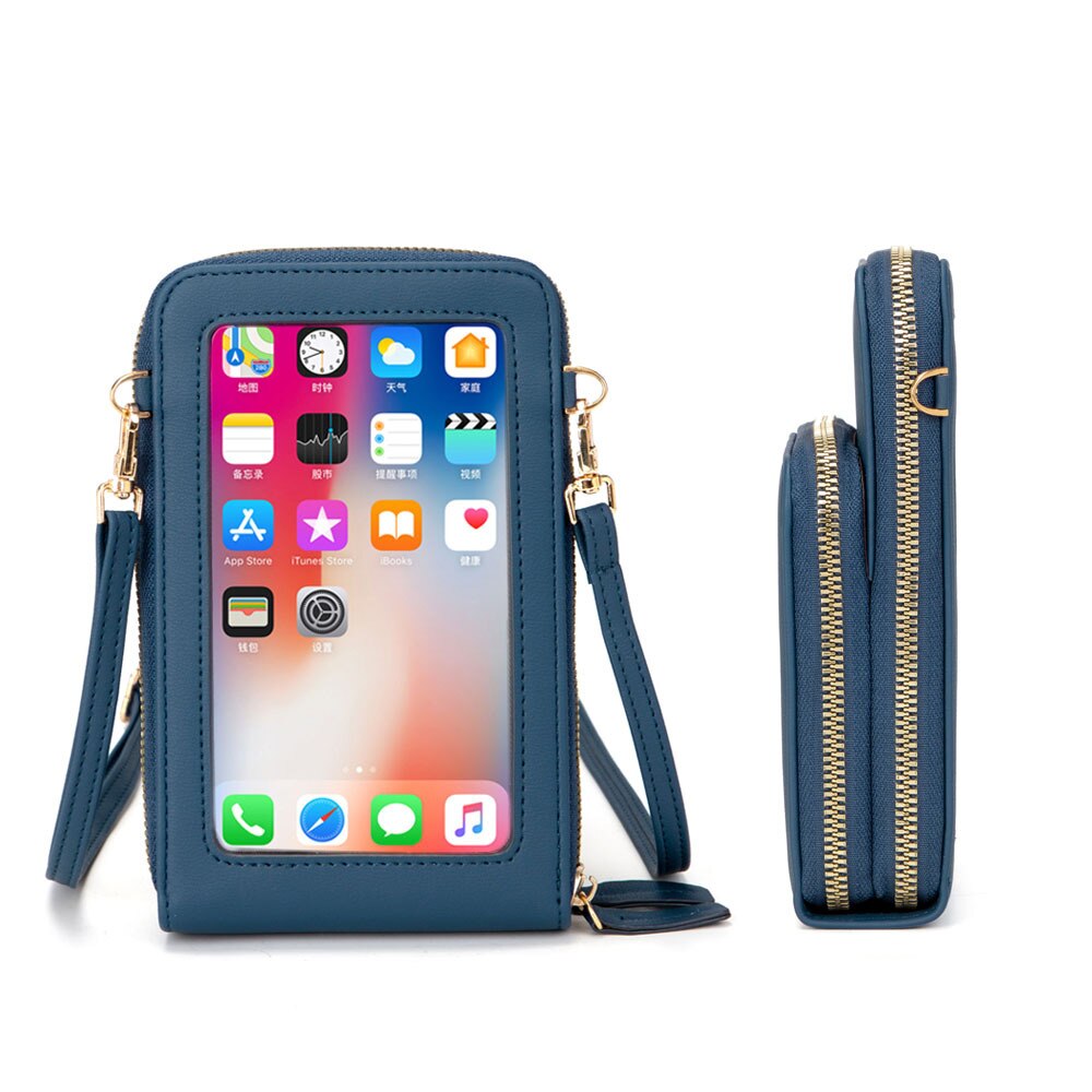 Sac de téléphone universel en cuir imperméable multifonctionnel d'écran tactile pour Samsung/iPhone/Huawei/Xiaomi: Blue