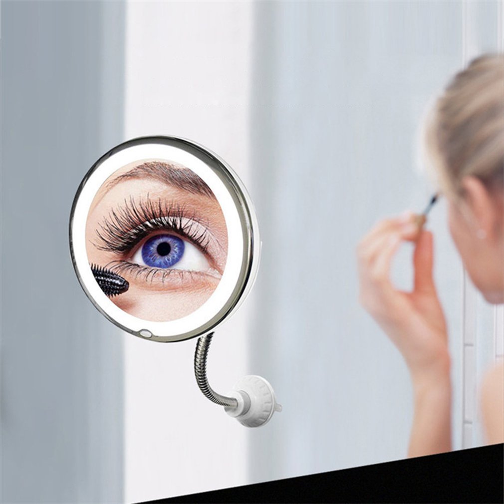 Led Makeup Mirror With Light Folding Double Wall Mount Vanity Mirror 10x Touch Dimming Mirrors Suction