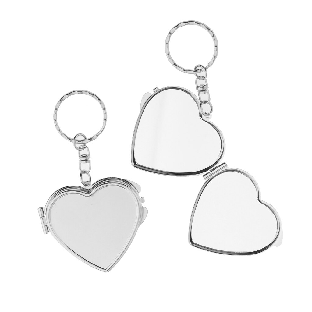 2x Portable Mini Folding Mirror Keychain Novelty Makeup Mirror Key Ring: Light Grey