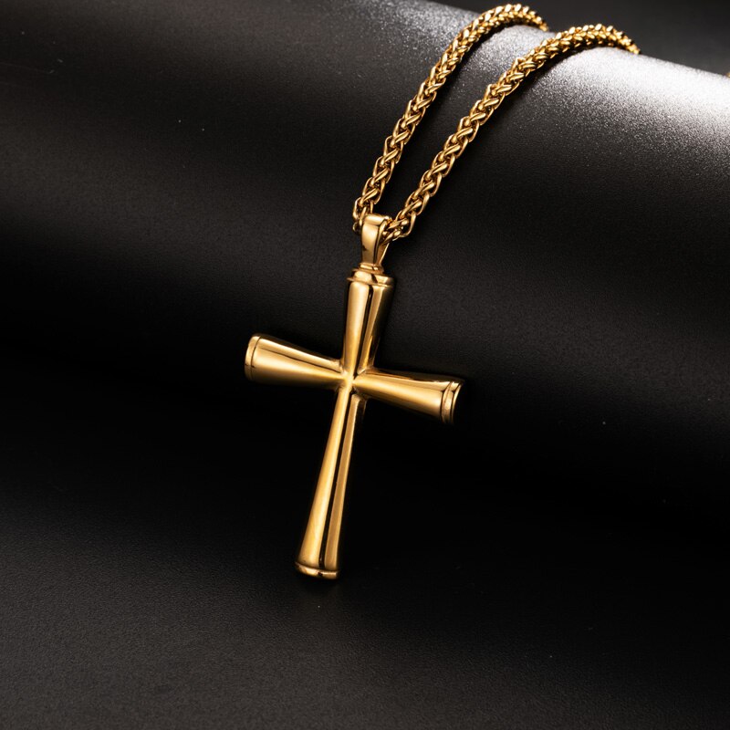 Valily Men's Simple Cross Pendant Necklace Stainless Steel Punk Christian Gold Cross Necklace Jewelry for Man Women