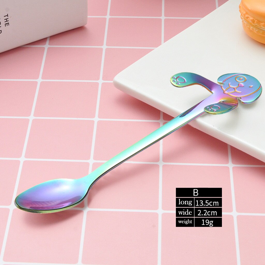 1PC Cute Dog Spoon Long Handle Spoons Flatware Coffee Drinking Tools Kitchen Gadget Stainless Steel Teaspoon Tableware HX0617