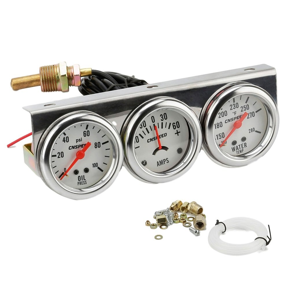 Auto Car Oil Pressure Water Temp Amp Meter Gauge With Sensor Triple Gauge Set Mechanical Chrome Panel Oil Press