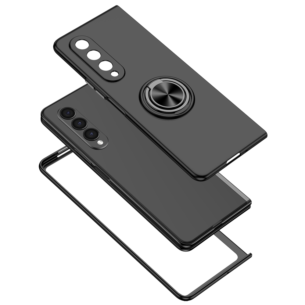 Para samsung galaxy z fold 3 5g caso de luxo zfold 3 ultra-fino cor sólida telefone capa anel suporte galaxy z fold3 casos