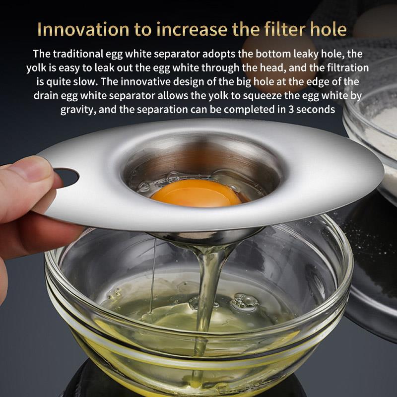 Separador de huevos de acero inoxidable, separador de yema clara de huevo, filtro para huevo, suministros de cocina, divisor práctico y económico