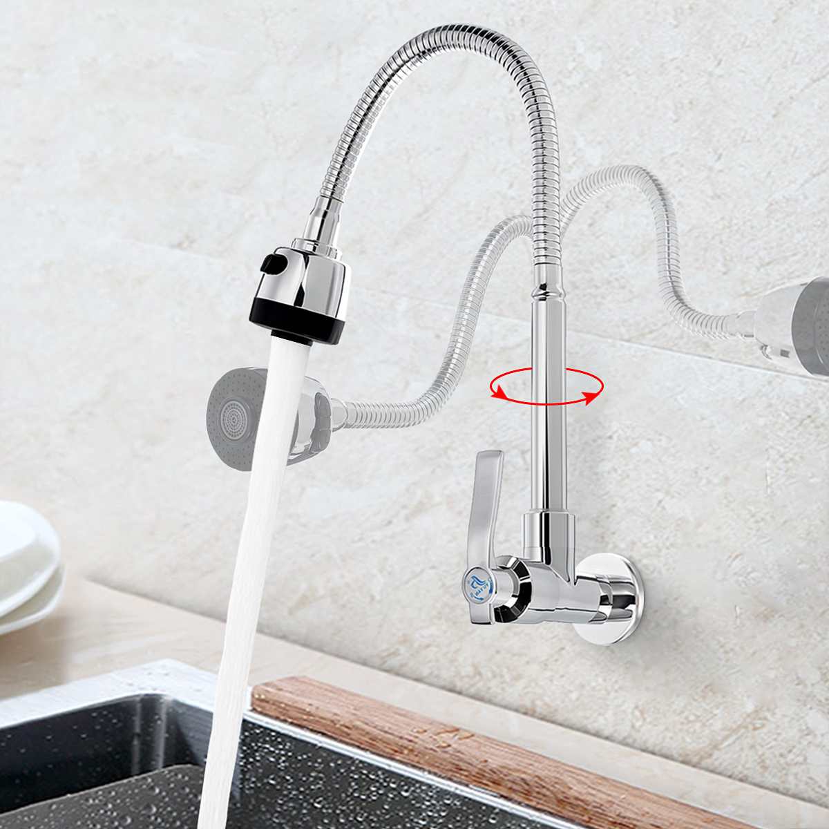 Dual Water Outlet Mode 360 Degree Rotation Kitchen Single Cold Faucet Brass Kitchen Sink Faucet Single Hole Kitchen Faucets