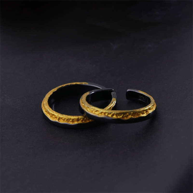 Retro Personality Rising Sun Gold Silver Color Collision Ring For Men Jewelry Trendy Couple Ring 925 Silver Male Jewelry Open
