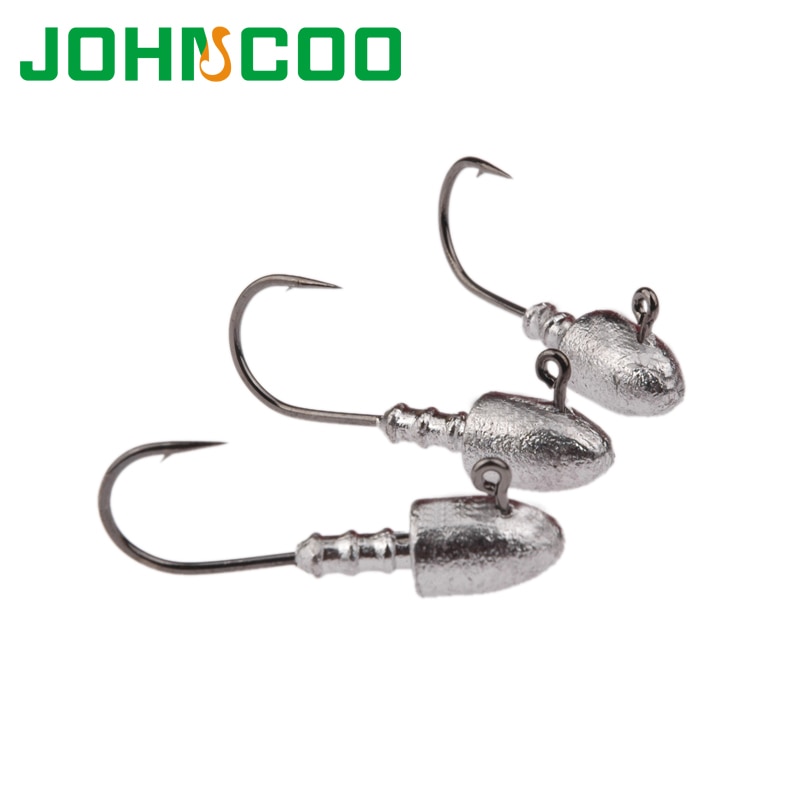JOHNCOO-anzuelo con cabeza plomada de plomo descubierto, 6 uds., 2,5g, 5g, 7g, 10g, 15g, 18g, gancho de cabeza de plomo, plantillas de cebos, anzuelo de pesca suave, señuelo