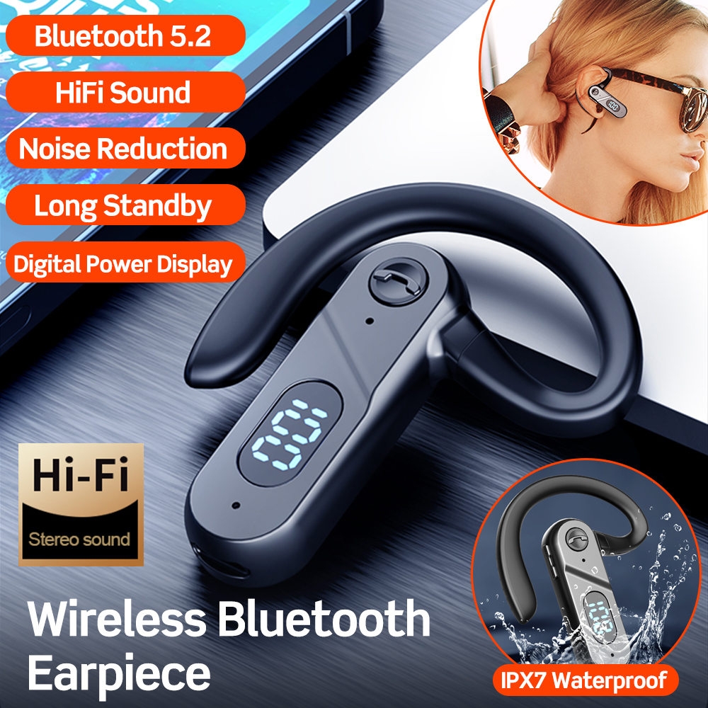 Originele Draadloze Bluetooth Headset V5.2 Enkele Oorhaak Hifi Sound Hoofdtelefoon Met IPX7 Waterdichte Power Display Voice Control
