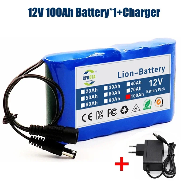 Portable 3S2P 12V 100000mah Rechargeable Li-Ion Battery, For LED Lamp Light Backup Powe Etc+ Charger: green