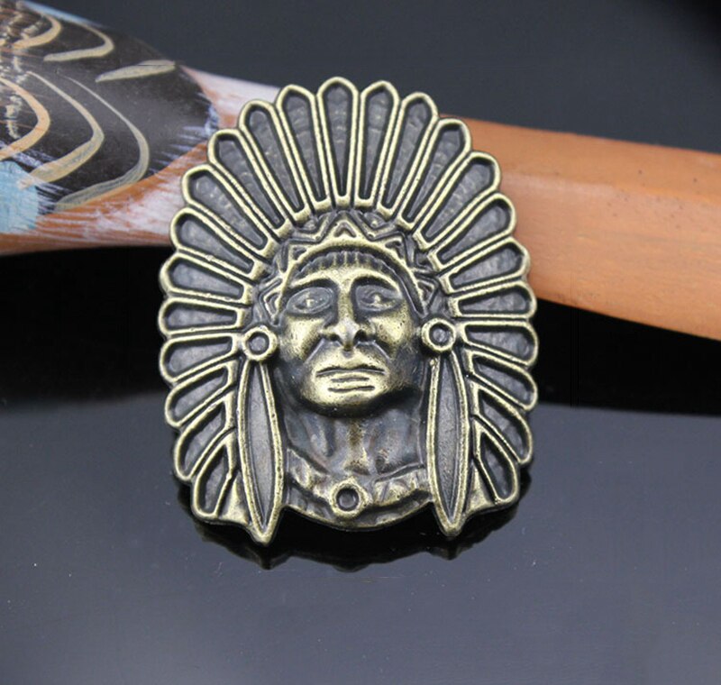 Indian Head Brons/Zilver Legering Portemonnee Gesp Reliëf Badge Voor Portemonnee Riem Tas Jeans Telefoon Case Lederen Craft Diy accessoires: Antiek Messing