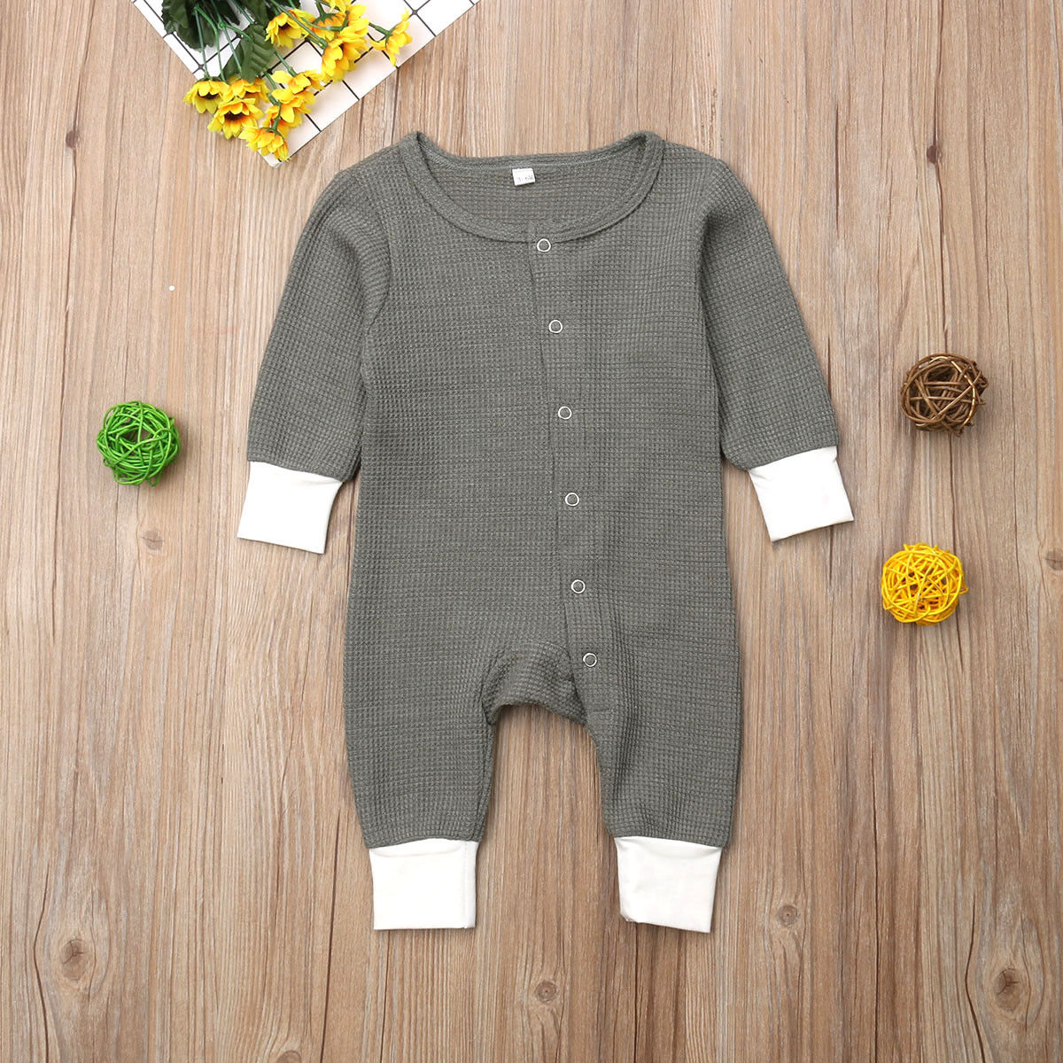 Nyfødt spædbarn baby sovekabine lange ærmer knapper op nattøj efterår tøj ét stykke 0-18m
