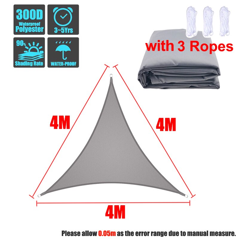 Grå ensidig trekant solskjerm utendørs solbeskyttelse vanntett markiser beskyttelse utendørs baldakin hage uteplass basseng skyggeseil: 4 x 4 x 4m