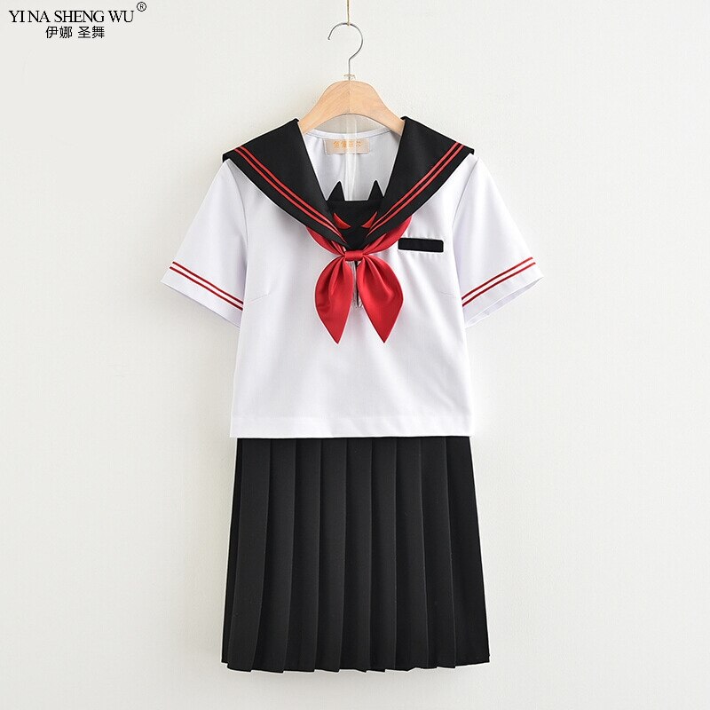 Japanese School JK Uniform For High School Girls Dark Devil Embroidery Sailor Suit Pleated Skirts Novelty JK Uniforms
