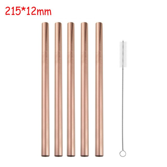 Ekstra bredt sugerør gjenbrukbart rustfritt stål sugerør metall sugerør for smoothies tapioka perler melk te juice bar verktøy: Rosa gull 12mm 6pc