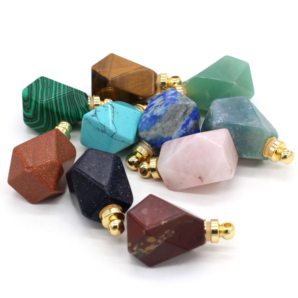 Natural Stone Perfume Bottle Pendant Polygon Semi-precious Exquisite Charms For Jewelry Making DIY Necklace Accessory