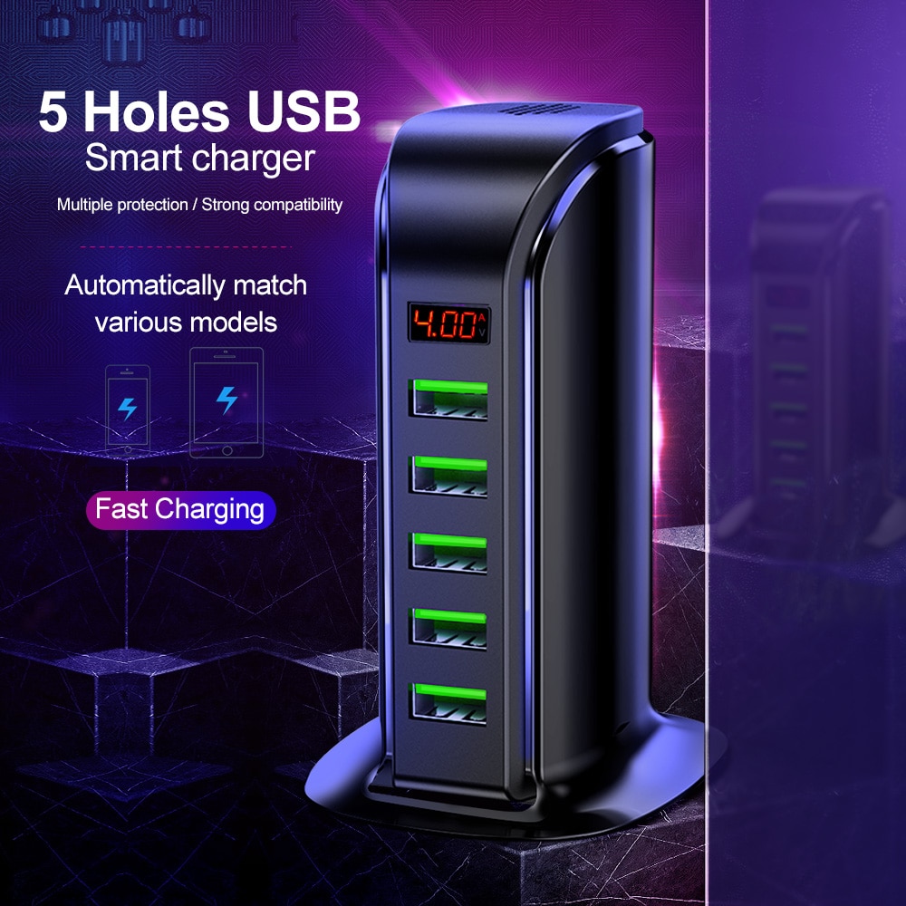 Udyr 5 Hafen USB Ladegerät Hub LED-anzeige Multi USB Ladestation Dock Universal- praktisch Schreibtisch Zauberstab Hause Ladegeräte EU UNS