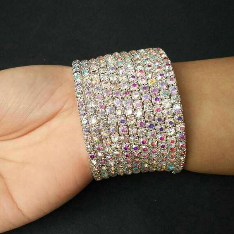 TDQUEEN Armreifen Silber Überzogene Pulseiras Armband Kristall Strass Multi-reihe Spiral Armreif Armband für Frauen