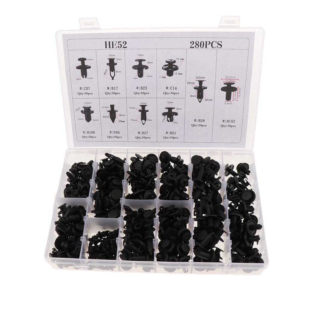 HE52 280Pcs Auto Boxed Plastic Fastener Push Type Nylon Klinknagels Klemmetjes