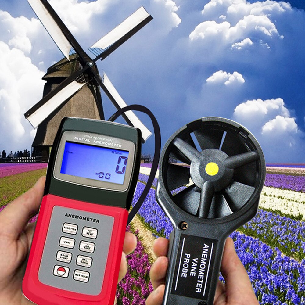 Multi-function Digital Thermo Anemometer 3-range Speed Air Wind Flow Temperature Velocity Beaufort Scale Weather Analysis Meter