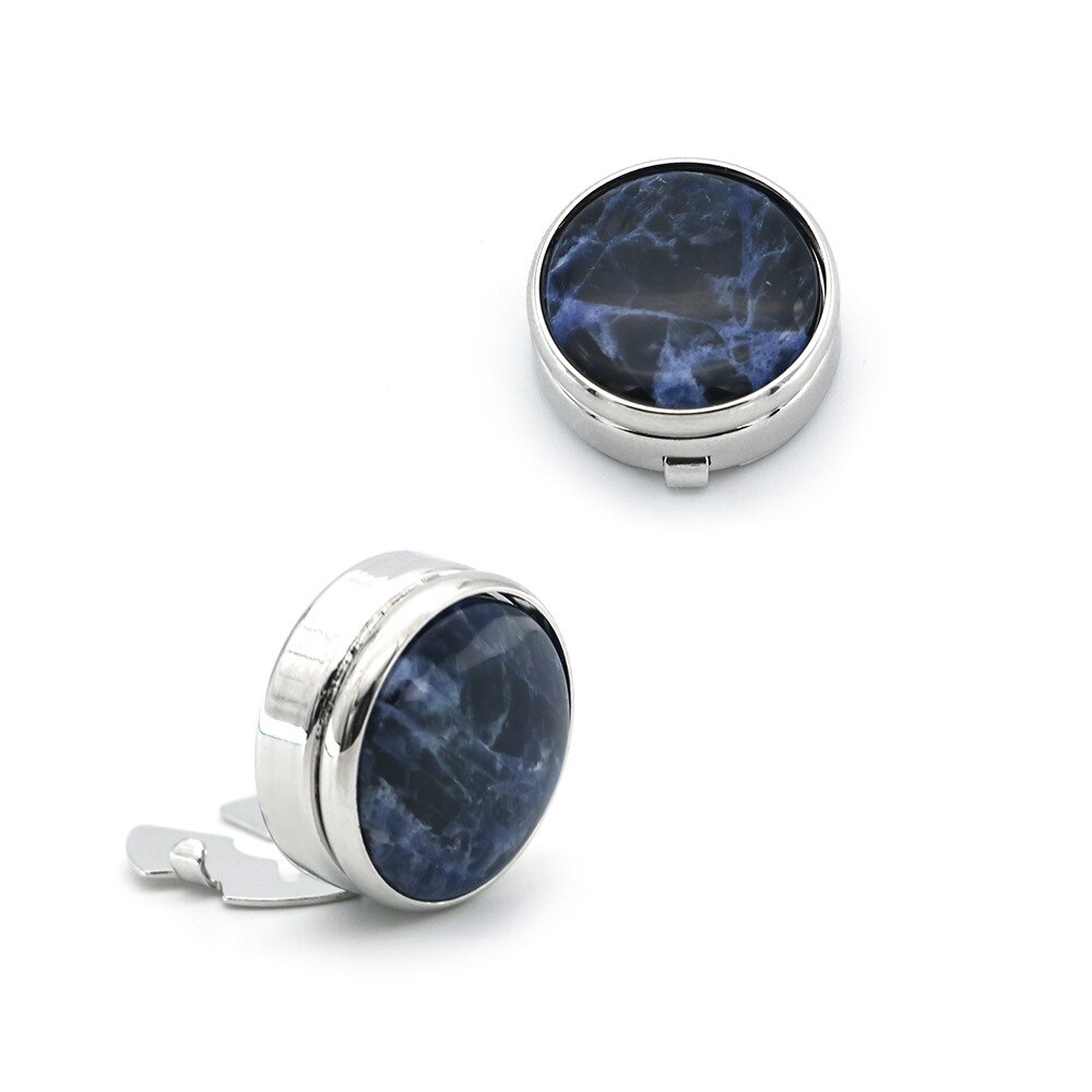 Cufflinks Cap [Non-French Shirt Button] High-end Men's Round Mysterious Blue Natural Stone Cufflinks Business Cuff Links Caps: Default Title