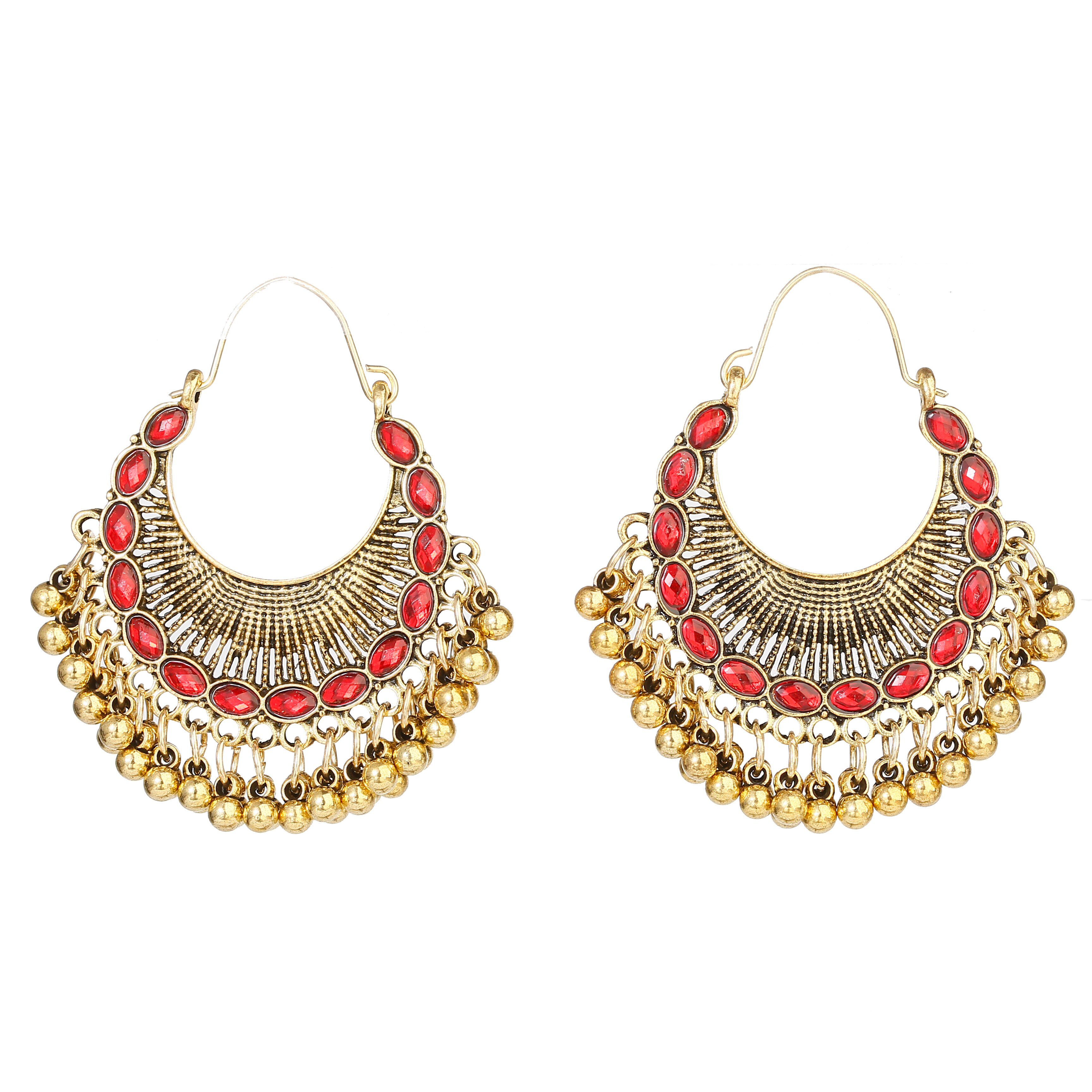 Classic Retro Gold Round Alloy Pearl Beads Tassel Earrings For Women Bohemia Jhumka Earrings Indian Jewelry Oorbellen: HXE440-3