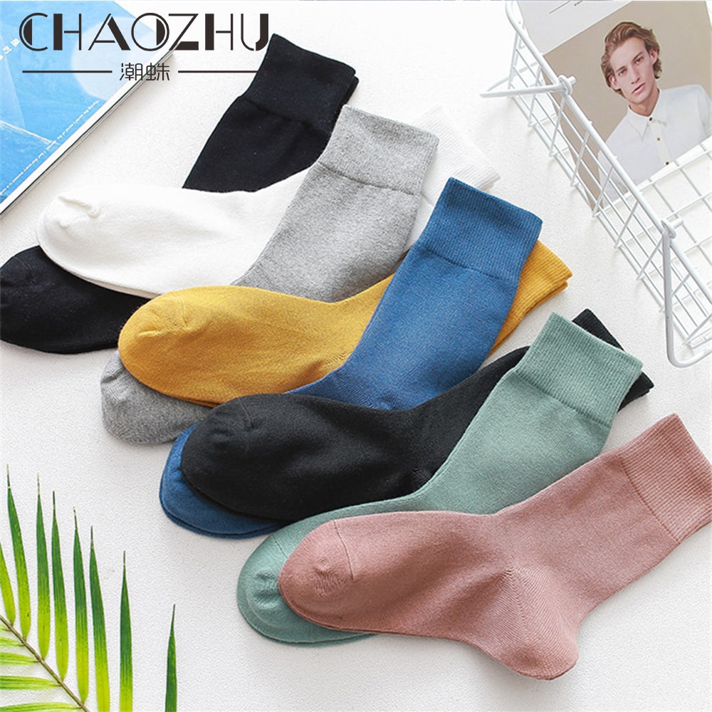 CHAOZHU Lente mannen Basic Dagelijks Effen Kleuren 100% Katoen Business Zwart Wit Grijs Sokken Casual Mannen sokken