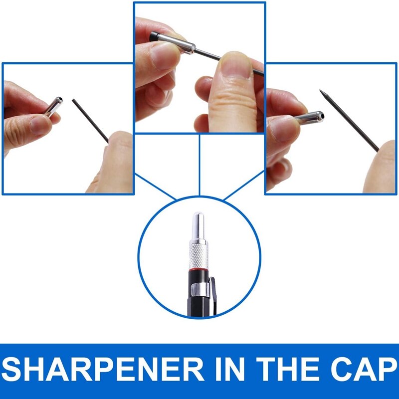 2.0mm Mechanical Pencil Lead Pencil for Draft Drawing Carpenter Crafting Art Sketching with 12 Pcs Refill