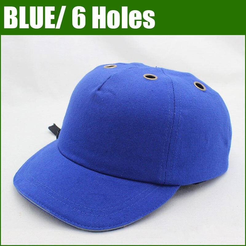 Arbejdssikkerhedshjelm bump cap med 6 huller baseball hat stil beskyttende sikkerhed hard hat til rytter site slid hovedbeskyttelse abs: 6 huller-blå