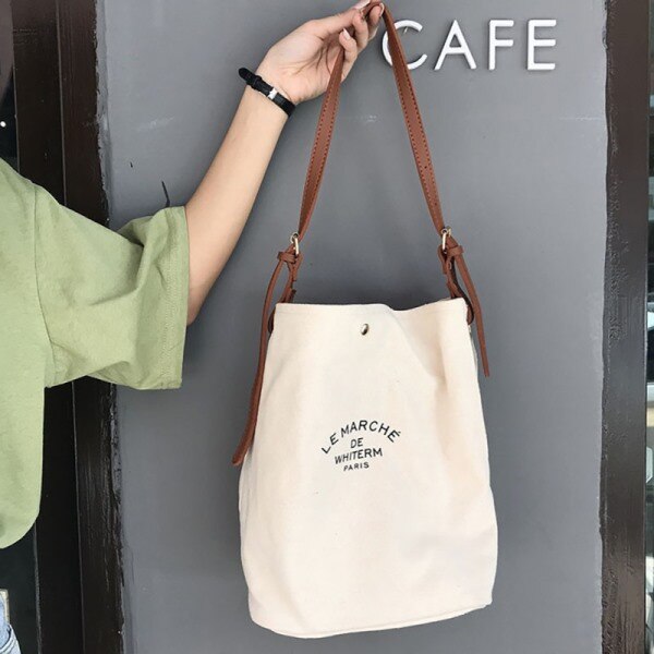 Women Autumn Large Capacity Totes Adjust Leather Straps Canvas Tote Bags Inside Zipper Pockets Letter Bags: A