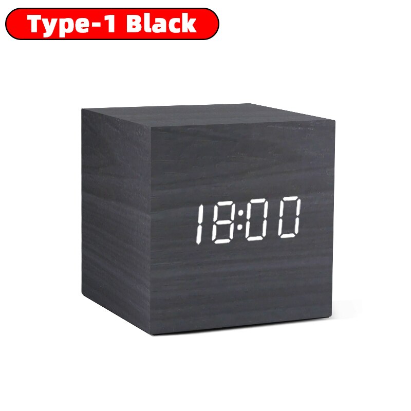 Wekker Tafel Klok Led Digitale Houten Usb/Aaa Aangedreven Bureauklok Temperatuur Vochtigheid Voice Control Elektronische Home Decor: type 1-black