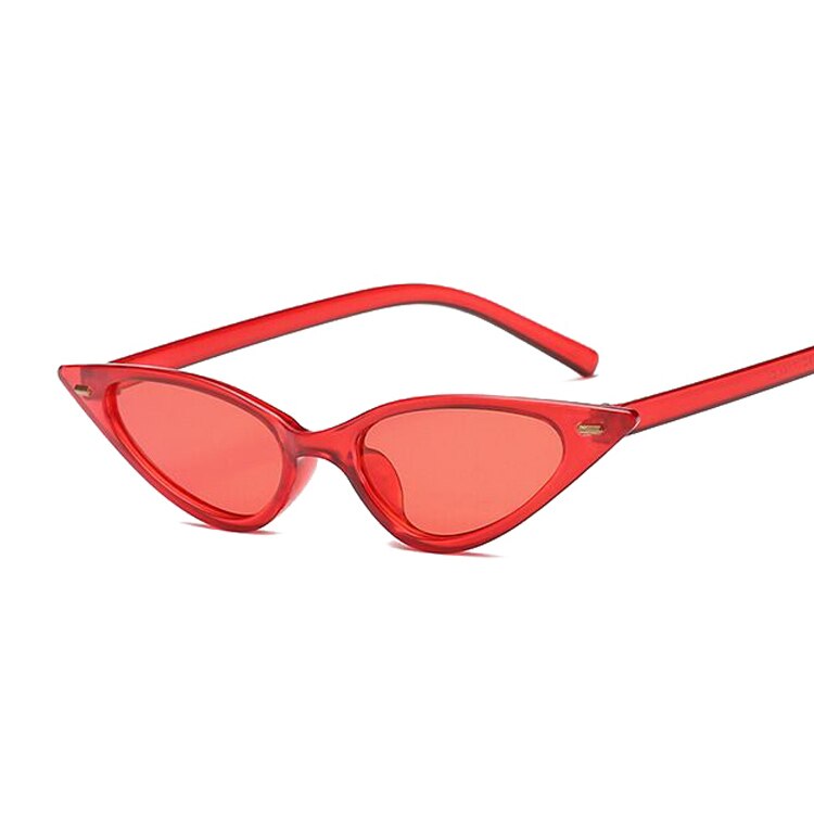 Små cat eye solbriller kvinder mærke trekantede cateye solbriller kvindelige farverige spejl vintage oculos de sol: Rød