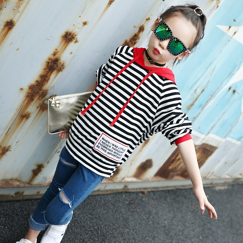 T-Shirt manches longues filles | à rayures, décontracté, printemps-automne , 4-12ans