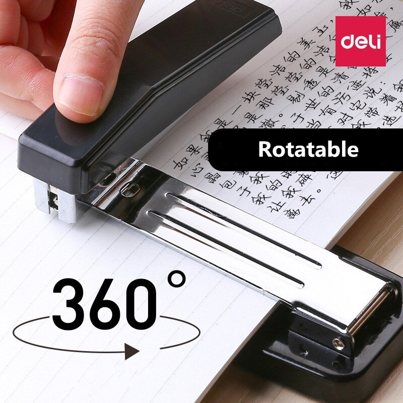 Deli Manual Stapler 360° Rotatable Universal Staple School Business Office Supplies Student Stationery Binding Tool